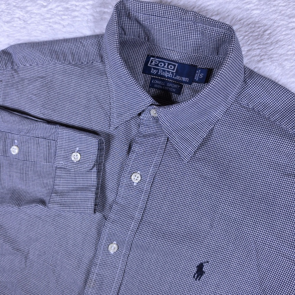 Polo Ralph Lauren Lowell Sport Mens S Navy White L/S Button Up Houndstooth Shirt